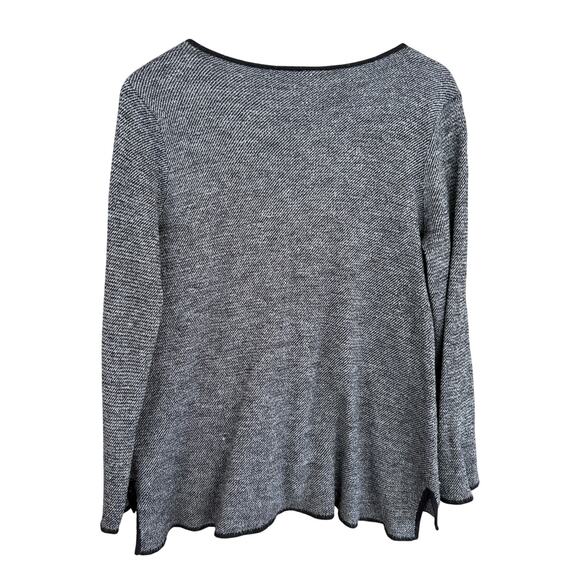 Eileen Fisher V Neck Wool Linen Sweater L Black White Capsule Minimalist - Picture 2 of 6